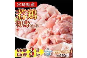 ＜先行予約受付中！2026年4月中に発送予定＞鶏肉 もも・むねセット 小分け 個別凍結(計3kg もも250g×6P むね250g×6P) とり肉 切身 カット済 IQFカット 国産 宮崎県産 冷凍 便利 【NK-16】【株式会社南九フーズ】