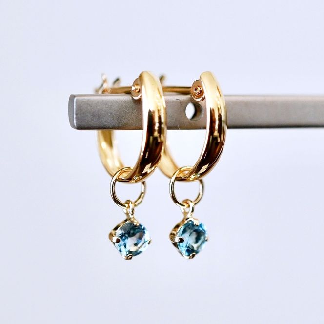 K18(18金) イエローゴールド 2WAY ピアス 地金 ブルートパーズ フープピアス(直径10mm) 保証書付 SMK-5249 SWAD099-btp