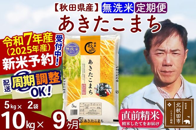 ※令和7年産 新米予約※《定期便9ヶ月》秋田県産 あきたこまち 10kg【無洗米】(5kg小分け袋) 2025年産 お届け周期調整可能 隔月に調整OK お米 みそらファーム|msrf-32109