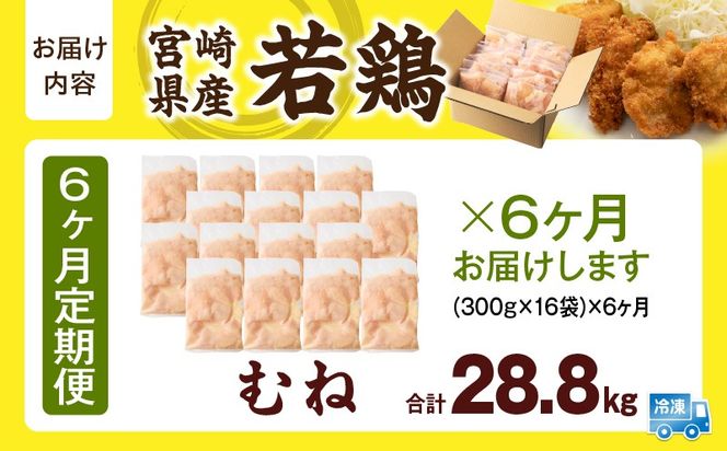 宮崎県産 若鶏切身 むね肉 4.8kg（300g×16袋）【6か月定期便】_b0788_it_x2