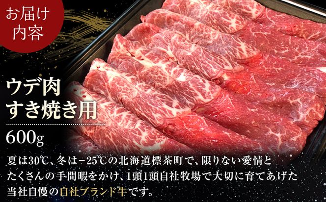 北海道産 星空の黒牛 ウデ肉 すき焼き用 600g 【 肉 にく ニク 牛肉 牛肉赤身 赤身 牛肉セット バーベキュー 冷凍牛肉 贅沢牛肉 国産牛肉 北海道産牛肉 道産牛肉 簡単 お手軽 特製牛肉 標茶町 北海道 】 016641_AD040