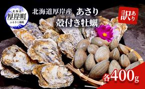 訳あり 北海道 厚岸産 あさり 殻付き牡蠣 各400g 魚貝類 海の幸 グルメ 大粒 肉厚 海鮮 オイスター 濃厚な甘み 