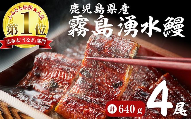 【志布志市人気No.1お礼の品】霧島湧水鰻の蒲焼き 160g以上×4尾＜計640g以上＞ b3-018