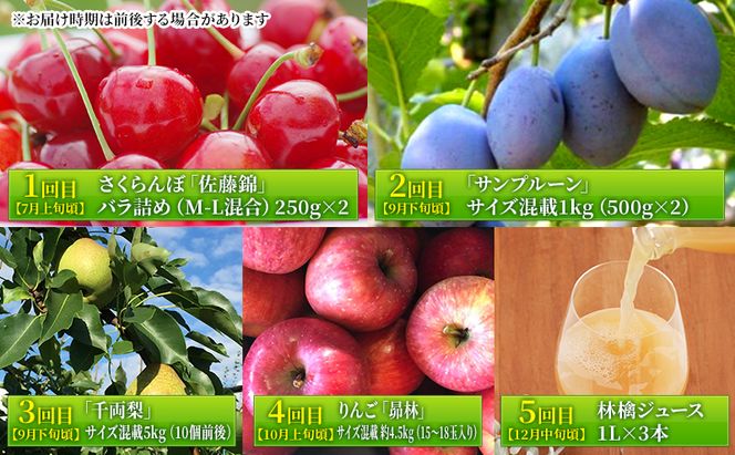 [先行受付] 全5回 定期便 妹尾農園のフルーツ定期便2026［全5回］ 北海道 仁木町 さくらんぼ プルーン 梨 りんご 果物類 チェリー ジュース フレッシュ 加工品 旬 [フルーツショップ妹尾観光農園]