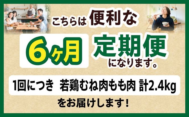 宮崎県産 若鶏切身 むね肉&もも肉 2.4kg（各300g×4袋）【6か月定期便】