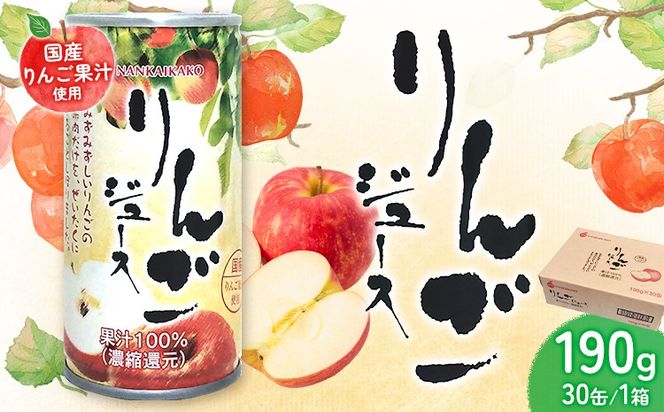 りんごジュース 果汁100% ジュース 30缶 190g/1缶 南海果工株式会社《3月中旬～出荷予定(土日祝除く)》和歌山県 日高川町 ジュース 林檎 リンゴ りんご 送料無料---wshg_nkka10_bc32_23_17000_30---