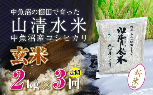 【令和8年産 新米】 【定期便／全3回】玄米2kg 新潟県魚沼産コシヒカリ「山清水米」