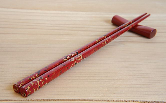 津軽塗　箸（中）1膳・唐塗 白口赤上 工芸品 お箸 手作り 伝統技術 