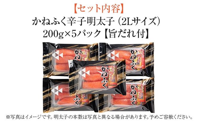辛子明太子 かねふく 2Lサイズ 1kg（200g×5） 旨だれ付き めんたいこ 明太子 大容量 福岡 博多 九州 ご当地グルメ 福岡土産 ごはんのおとも 福岡県