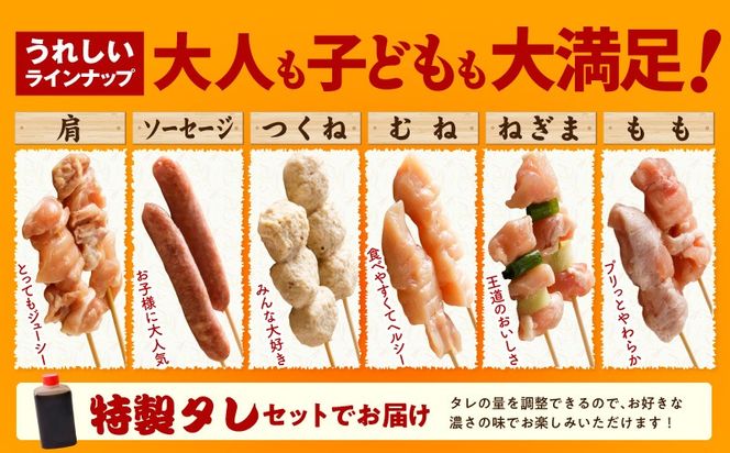 099H3399 焼鳥 6種72本【国産 国産鶏 鶏肉 焼き鳥 やきとり 食べ比べ 加工品 惣菜 おかず おつまみ 冷凍 小分け もも ねぎま ムネ つくね ソーセージ 肩 焼鳥タレ 農福連携】