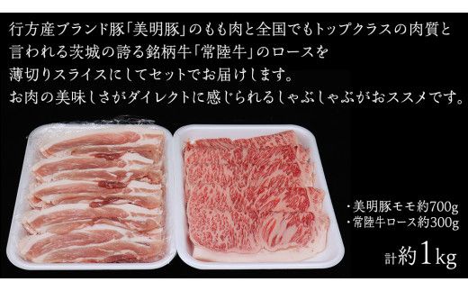 美明豚 × 常陸牛 スライスセットD 約 1kg（美明豚もも 700g +常陸牛ロース 300g ）（茨城県共通返礼品：行方市） びめいとん ビメイトン ブランド豚 銘柄豚 豚 豚肉 肉 もも 黒毛和牛 牛肉 ひたち牛 ブランド牛 和牛 [EQ019us]