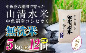 【令和8年産 新米】 【定期便／全12回】無洗米5kg　新潟県魚沼産コシヒカリ「山清水米」十日町市 米
