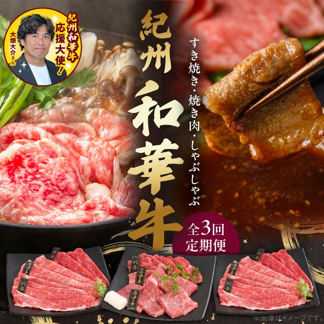 【紀州和華牛】すき焼き・焼き肉・しゃぶしゃぶ 3回定期便 _BN60-T02