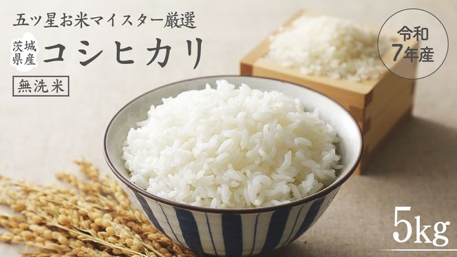 《 令和7年産 》 茨城県産 無洗米 コシヒカリ ( 5kg × 1袋 )  期間限定 こしひかり 米 コメ こめ 五ツ星 高品質 白米 精米 時短 単一米 [AC035us]