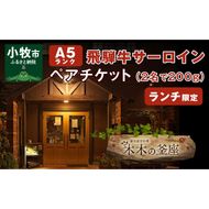 【木木の釜座】ランチ限定　飛騨牛A５ランクサーロインペアチケット （お二人で200g） [075K04]