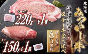 北海道産 黒毛和牛 みついし牛 A5  サーロイン＆ヒレステーキ 約400g 2枚 (各1枚) フィレ ヘレ 