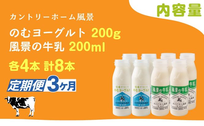 【定期3ヶ月】のむヨーグルト200g 風景の牛乳200ml 各4本 SKB120