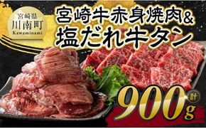 ※発送時期が選べる※宮崎牛赤身焼肉＆塩だれ牛タン　計900g 【 肉 宮崎牛 赤身 牛肉 牛たん たん 厚切り 塩ダレ 塩だれ タン 味付き BBQ 焼肉 焼き肉 焼くだけ おかず 簡単調理 】[E11147]