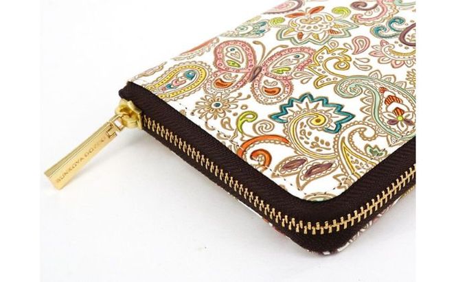 【文庫屋大関】 大容量　ぐるっとファスナーの長財布　ペイズリー【皮革工芸品】 ファッション小物 民芸品 
