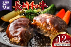 AJ590 【6回定期便】長崎和牛 ハンバーグ 約2kg (200g×10個) [ 肉 牛肉 和牛 おいしい ひき肉 焼くだけ おかず まるしん商会 黒牛 長崎県 島原市 ]
