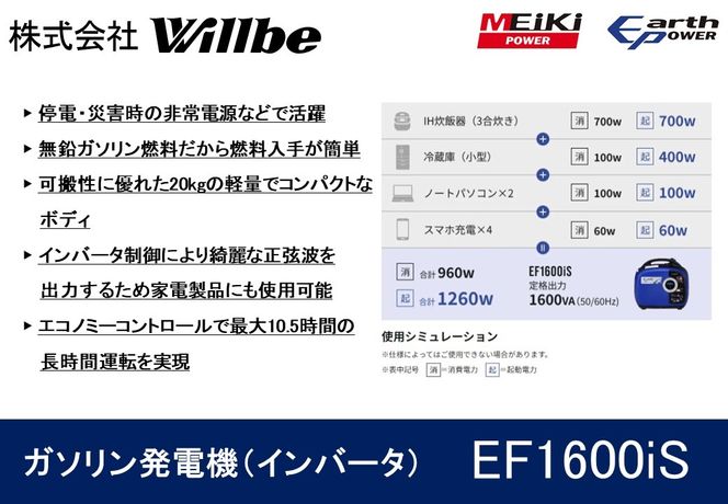 ガソリン発電機(インバータ)EF1600iS