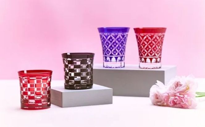 すみだモダン 江戸切子 市松 紅色 粋と技シリーズ ヒロタグラスクラフト 桐箱入り 切子 グラス 切子グラス 江戸 市松模様 コップ ロックグラス 水割りグラス 民芸品 工芸品 伝統工芸品 ギフト 贈り物 プレゼント 東京 東京都 墨田区