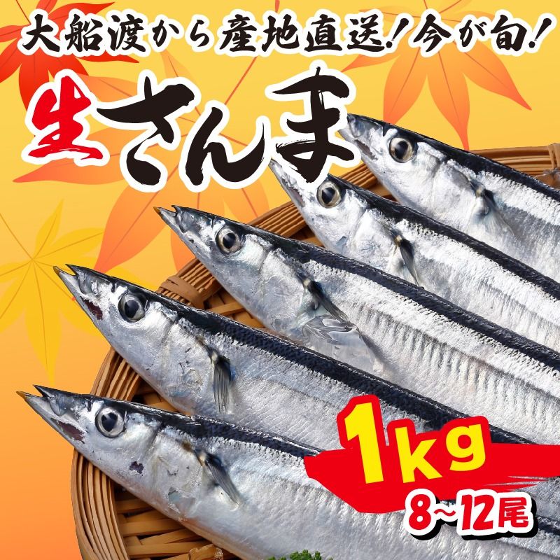 さんま 1kg 8尾〜12尾 冷蔵 鮮秋刀魚 発送期日2024年9月〜2024年11月下旬 三陸 岩手 大船渡市 サンマ 秋刀魚 生 [kama014]