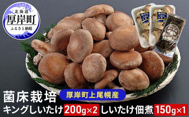北海道産 厚岸町 上尾幌 菌床栽培 キングしいたけ 2パック しいたけ佃煮 150g×1パック 