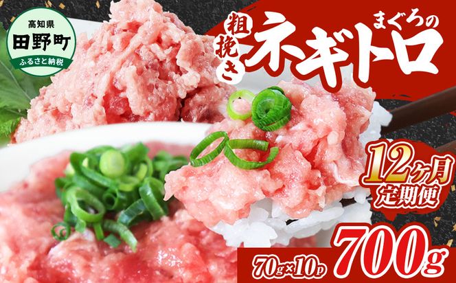 ～四国一小さなまち～ ≪カネアリ水産≫ まぐろのネギトロ 700g（70g×10パック）×12ヶ月定期便 ねぎとろ 鮪 マグロ キハダマグロ まぐろたたき 粗挽き 小分け パック 海鮮 魚介 便利