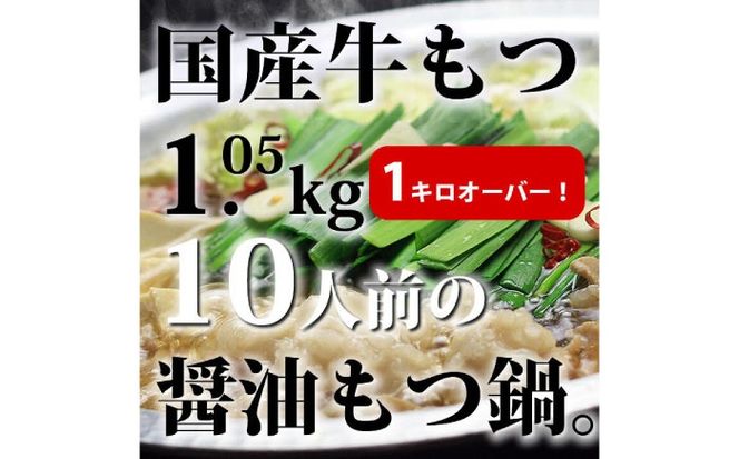 【全12回定期便】国産牛もつ1kgオーバー！九州醤油もつ鍋 10人前《築上町》【株式会社ベネフィス】[ABDF162]