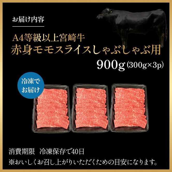 宮崎県西ノ原牧場・A4等級以上宮崎牛赤身しゃぶしゃぶモモ 900g（国産 牛肉 肉 宮崎牛 黒毛和牛 赤身 お肉 すき焼き 焼肉 人気 モモ スライス）