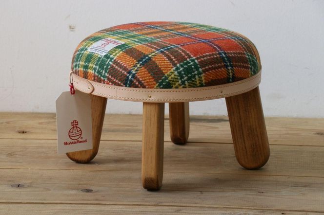 まぁるいスツール【オレンジ＆グリーンチェック】 子供 椅子イスキッズ HARRIS TWEED（ハリスツイード）家具  Z111VC03