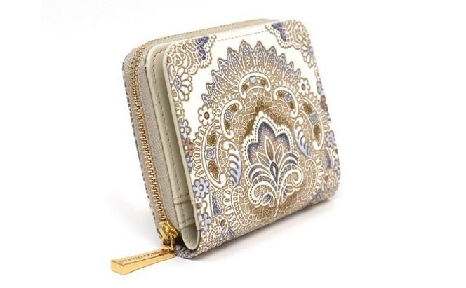 【文庫屋大関】二つ折りファスナーミニ財布 アンティークレース＜ビオラ＞【皮革工芸品】財布 二つ折り 小物 お札 カード 小銭 コンパクト 牛革 手作り 日本製 墨田区 東京都