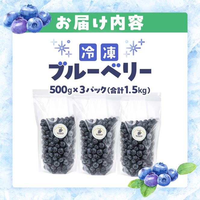 峠のふもと紅果園の冷凍ブルーベリー約1.5kg（500g×3）サイズ混載 果物 くだもの 加工食品 フルーツ ブルーベリー [峠のふもと紅果園]