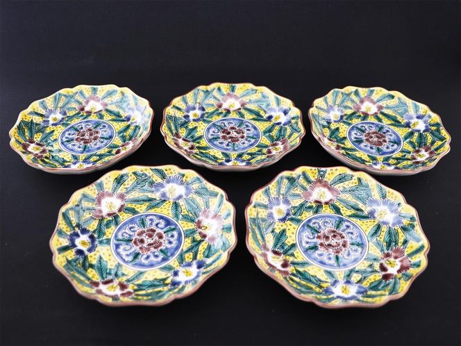 九谷焼　4.2号皿揃　吉田屋芙蓉 （5枚セット）a01 食器 キッチン雑貨 キッチンアイテム 雑貨 小物 お皿 丸皿 食卓 テーブルコーディネート 