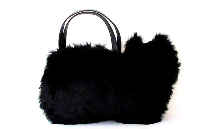 オリジナルネコ型トートバッグ＊ふわふわファー黒猫 ファッション かばん ねこ クロネコ 普段使い お出かけ 