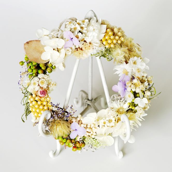 オリジナルドライフラワーリースとお菓子のスペシャル2段ギフト【スイーツ ギフト 贈り物 贈答品 プレゼント】(CD201)