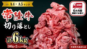 【定期便】 全6回 【 常陸牛 】 切り落とし 1kg (茨城県共通返礼品) 国産 切落し 焼肉 焼き肉 お肉 A4ランク A5ランク ブランド牛 [BX88-NT]