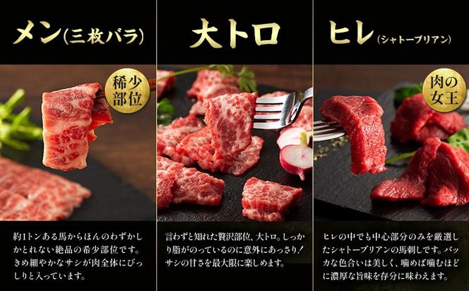 馬肉 熊本特産 フジチクオリジナル ふじ 馬刺し 堪能 セット 道の駅竜北《30日以内に出荷予定(土日祝除く)》 熊本県 氷川町 肉 馬肉 メン 大トロ 中トロ ヒレ シャトーブリアン ロース ランプ 上赤身 ネギトロ ふじ馬刺し セット 食べ比べ---sh_fyekfofb_r7_30d_99500_820g---