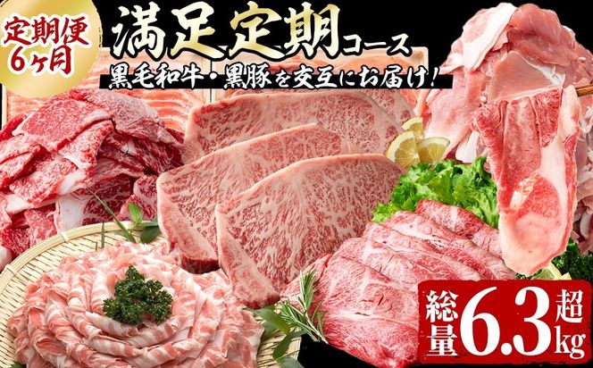 【定期便全6回】黒毛和牛・黒豚を交互にお届け！＜志布志牛・豚 満足定期コース＞計6.3kg超！ t0100-032
