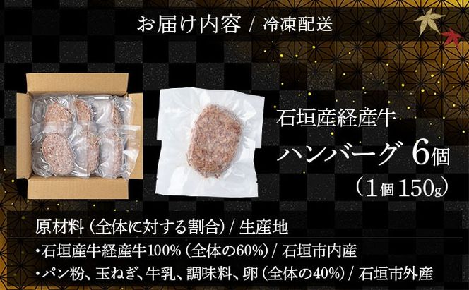 【2026年3月発送】石垣産経産牛ハンバーグ150g×6/箱