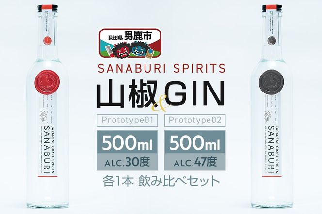 スピリッツ ジン SANABURI SPIRITS 山椒 prototype_01 ＆ SANABURI SPIRITS GIN prototype_02 2種飲み比べセット 500ml×2本セット|23_snb-030201