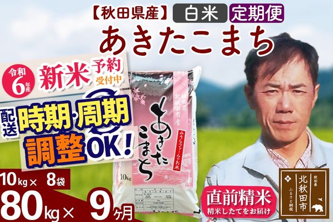 ※令和6年産 新米予約※《定期便9ヶ月》秋田県産 あきたこまち 80kg【白米】(10kg袋) 2024年産 お届け時期選べる お届け周期調整可能 隔月に調整OK お米 みそらファーム|msrf-11509