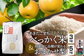 あきたこまち べっかく米 （上白米）3kgと梨 約5kgのセット 《令和8年産》 【先行受付】 秋田県 男鹿市 男鹿ファーム直売所 [新米 先行受付 米 お米 上白米 白米 精米 あきたこまち ブランド米 べっかく米 米どころ 梨 なし ナシ フルーツ 果物 贈答用 ギフト 秋田県 男鹿市]|23_ofc-030101