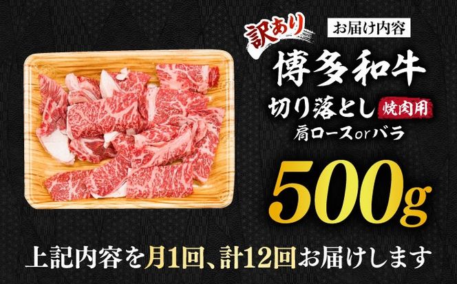 【全12回定期便】【訳あり】博多和牛 焼肉 切り落とし 500g《築上町》【MEAT PLUS】肉 お肉 牛肉[ABBP153]