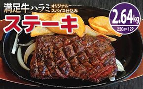 G3406 【満足牛ハラミステーキ】オリジナルスパイス仕込み 1枚220g×12P 合計2.64kg 【味付け ハラミ ステーキ 小分け 焼くだけ 簡単調理 BBQ 牛肉】