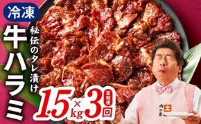 099Z518 【定期便】牛ハラミ肉 1.5kg×全3回【小分け 300g×5P 秘伝の赤タレ 味付き 焼肉 訳あり サイズ不揃い 毎月配送コース】