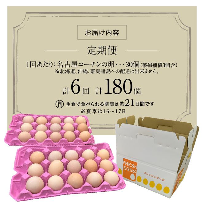 【6ヶ月定期便】名古屋コーチン卵(30個入り)×6回（計180個） [006K03-T]