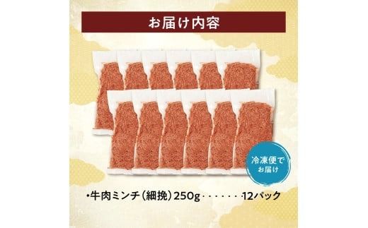 用途いろいろ 細挽き！100％ 牛肉 ミンチ！北海道産牛ひき肉！(250g×12パック 計3kg)_S006-0050