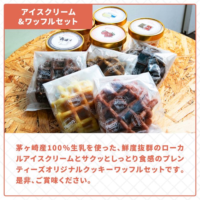 プレンティーズ アイスクリーム＆ワッフルセット 各5個 計10個 アイス バニラ 生チョコ ストロベリー クリームチーズ ミルク オリジナルクッキーワッフル ダブルショコラ アールグレイ チョコレート 送料無料 神奈川県 茅ヶ崎市